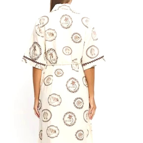 MAXI SIZE LARGE BUTTON DOWN SHORT SLEEVE RICK RAK TRIM CIRCLE PRINT SHIRT DRESS - Picture 2 of 4